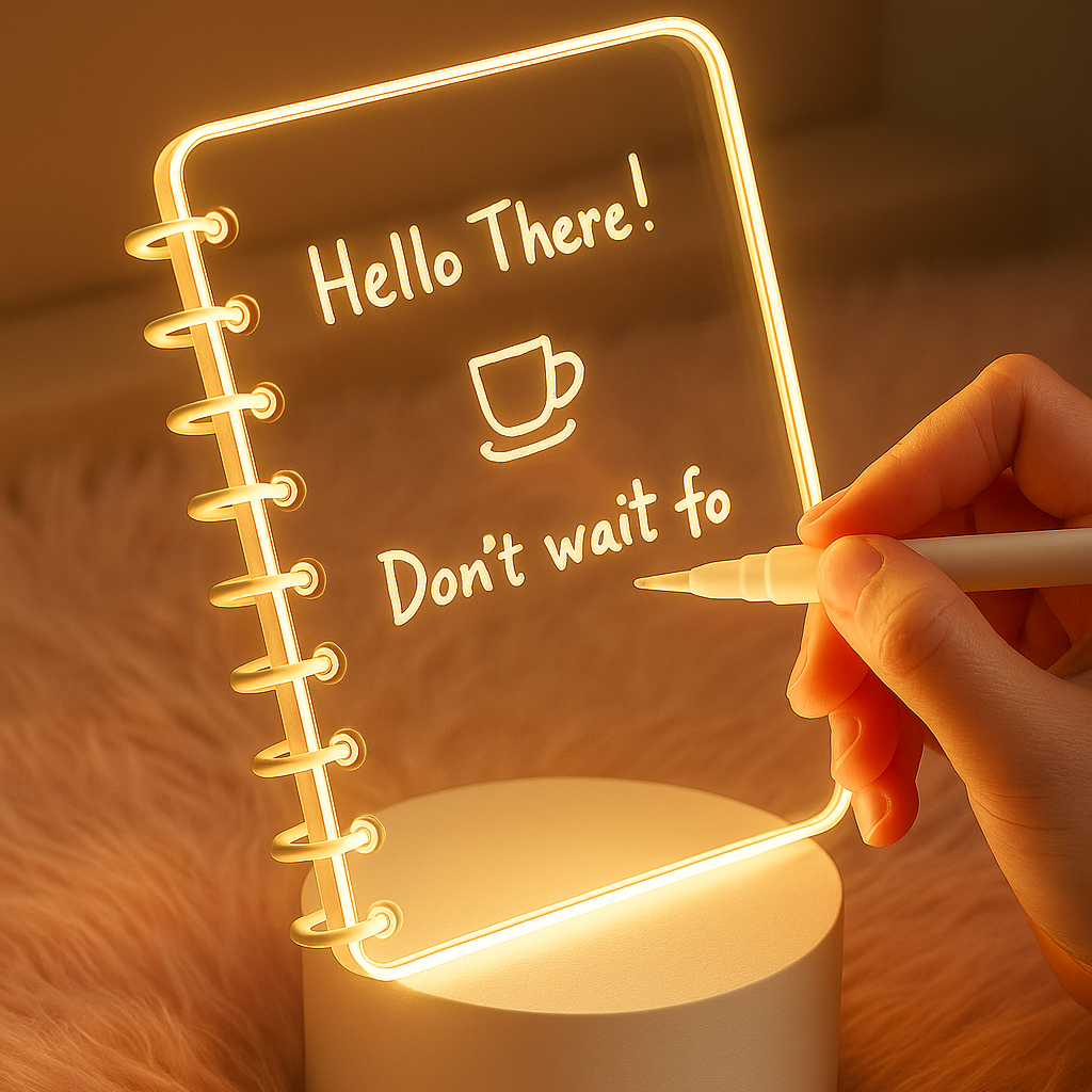 Light-Up Note Board – Spiral Acrylic LED Writing Pad & Desk Lamp