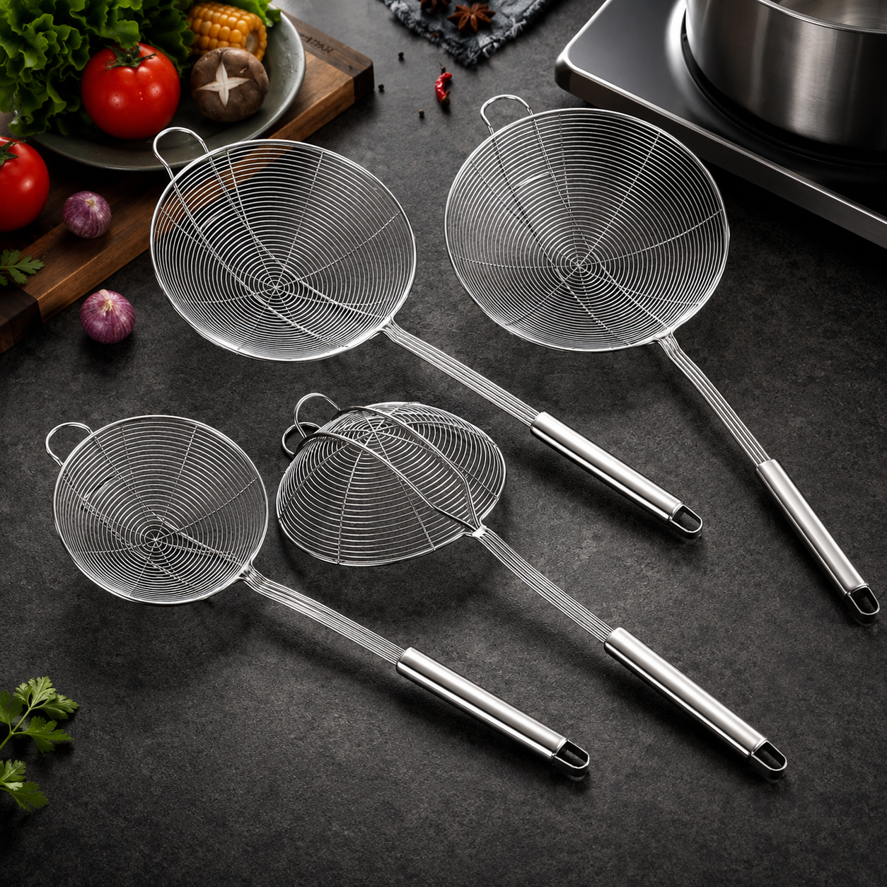 Deep Fry Skimmer Ladle – Stainless Steel Strainer with Long Handle (5.4 Inch)