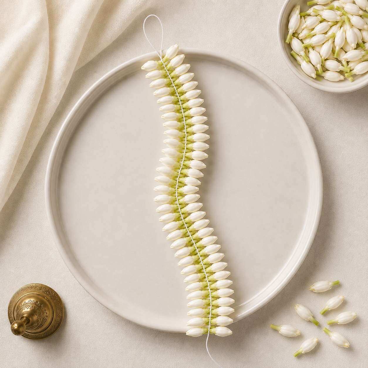 Realistic Artificial Mullai Poo / Pichi Poo String for Hair – 16 Inch