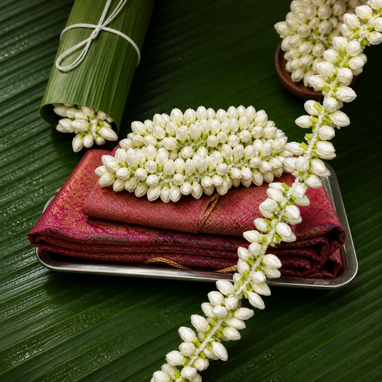 Realistic Artificial Jasmine Flower String for Hair (16 Inch) | Reusable Mallipoo / Mogra Gajra for Women | Handmade Madurai Style Bridal & Dance Hair Accessory