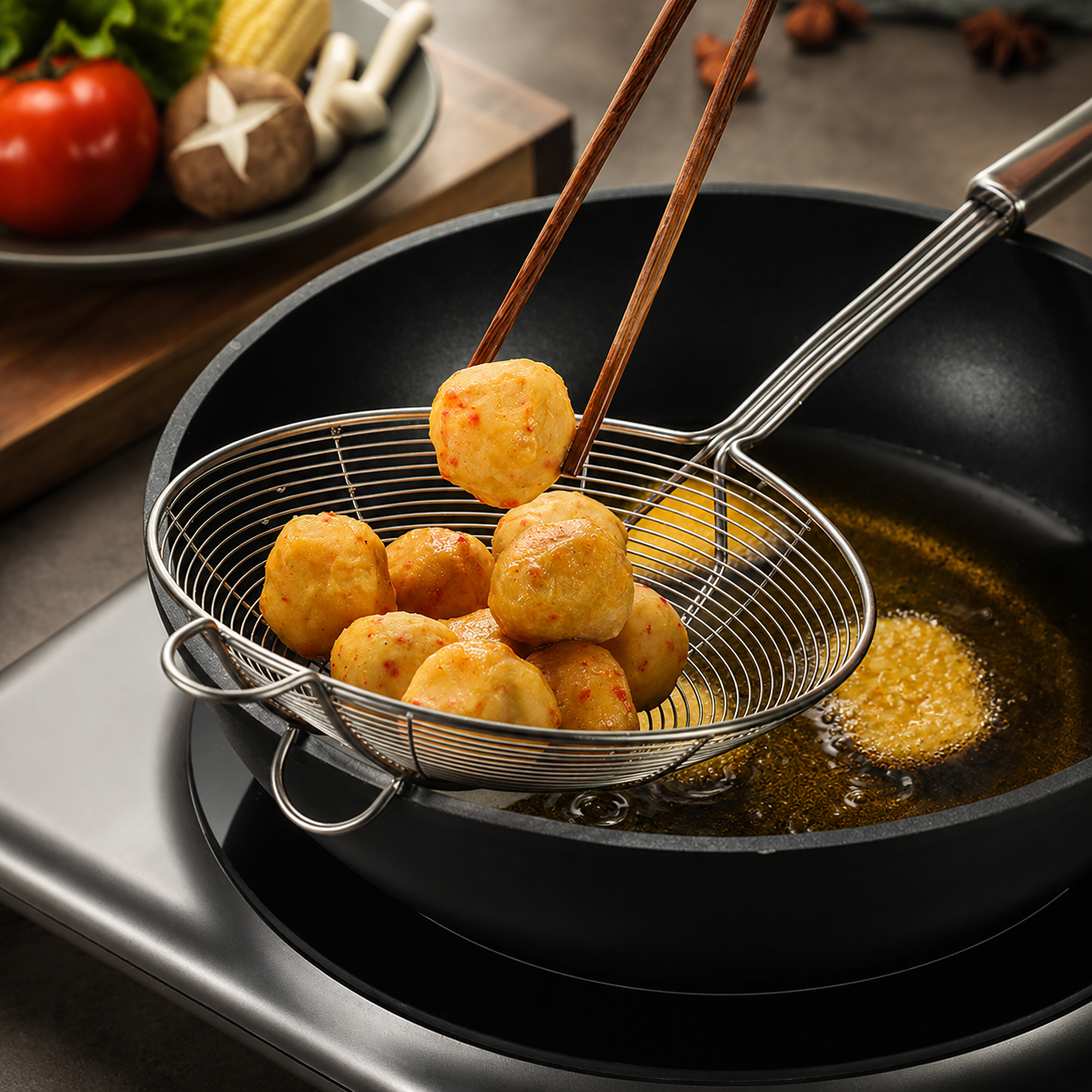 Deep Fry Skimmer Ladle – Stainless Steel Strainer with Long Handle (5.4 Inch)