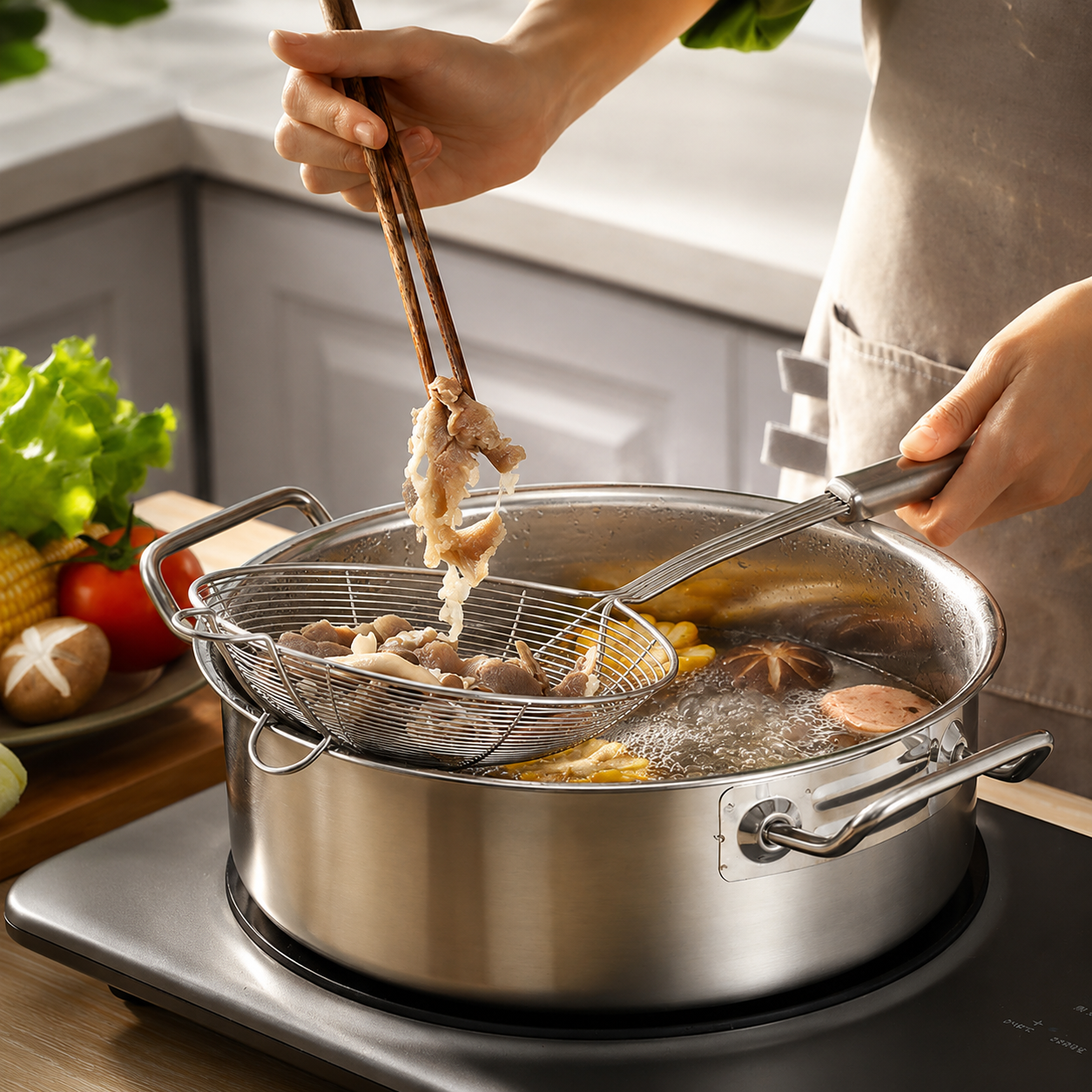 Deep Fry Skimmer Ladle – Stainless Steel Strainer with Long Handle (5.4 Inch)