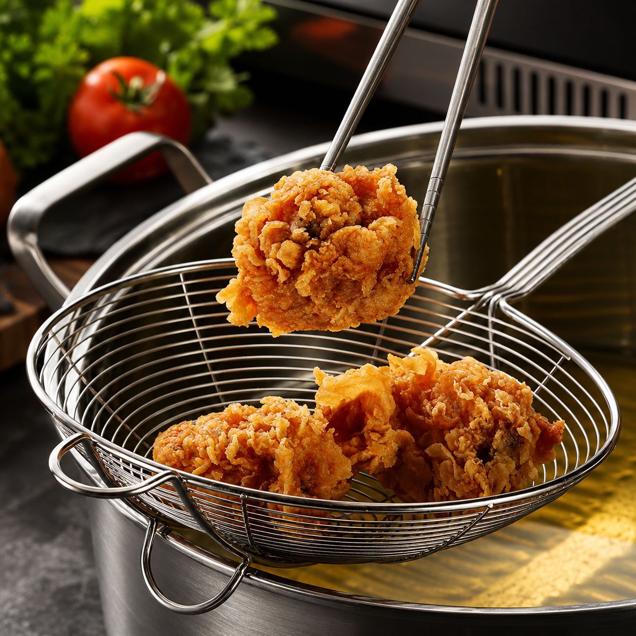 Deep Fry Skimmer Ladle – Stainless Steel Strainer with Long Handle (5.4 Inch)