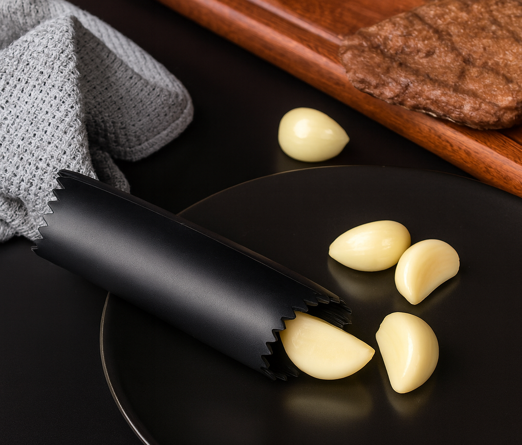 3-in-1 Garlic Press & Peeler Combo – Stainless Steel Garlic Crusher with Bottle Opener