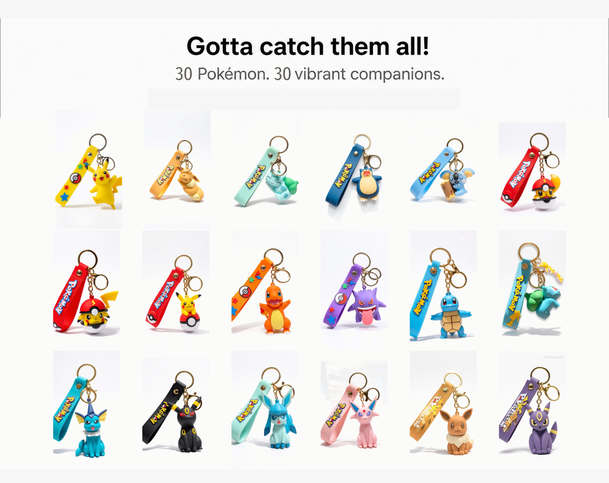 Pokémon Keychain with Wrist Strap – 3D Silicone Anime Key Ring for Keys, Bags, Backpacks & Gifts