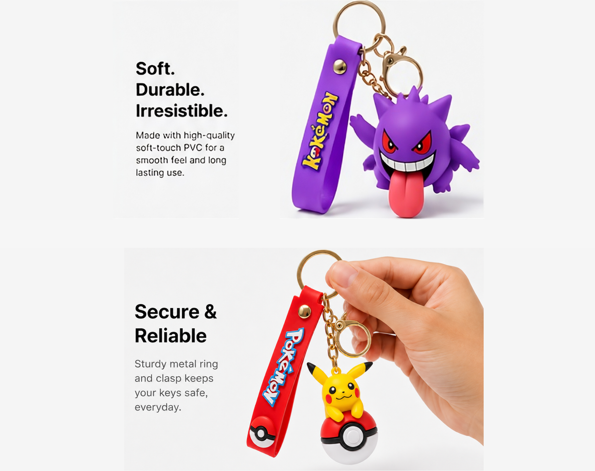 Pokémon Keychain with Wrist Strap – 3D Silicone Anime Key Ring for Keys, Bags, Backpacks & Gifts