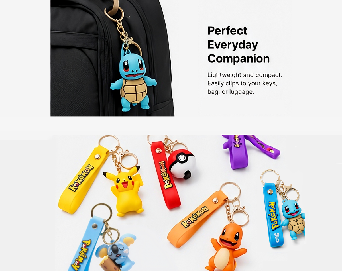 Pokémon Keychain with Wrist Strap – 3D Silicone Anime Key Ring for Keys, Bags, Backpacks & Gifts