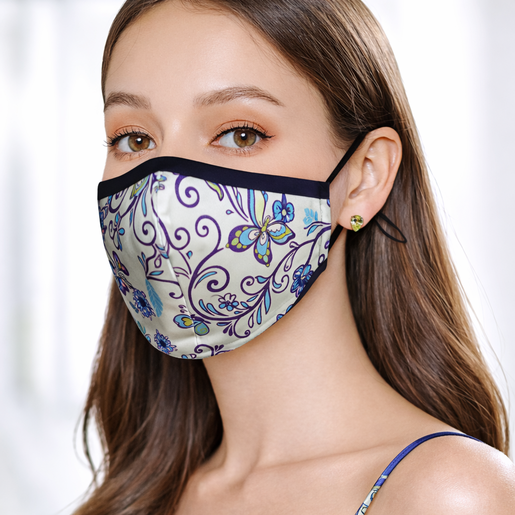 Premium Cotton Cloth Mask – Washable Face Cover with Adjustable Ear Loops (Floral Lavender)