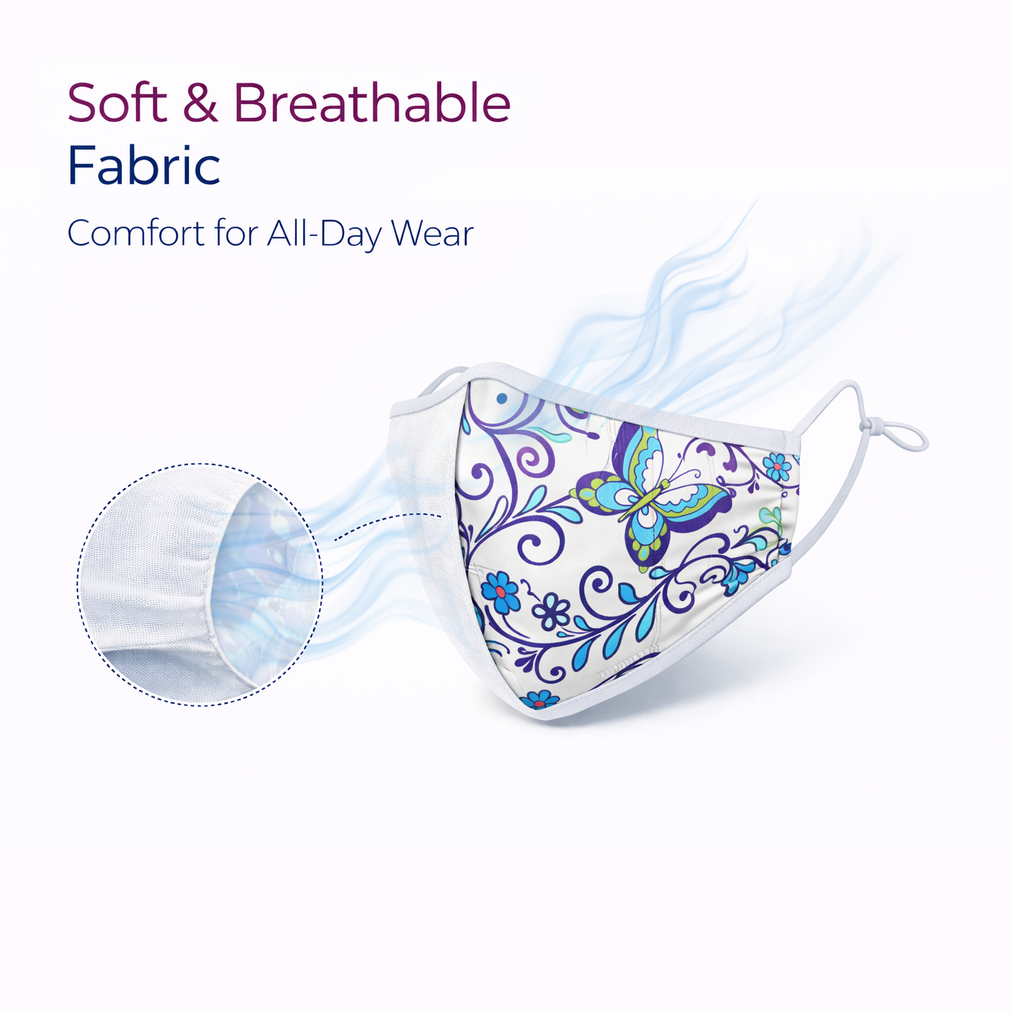 Premium Cotton Cloth Mask – Washable Face Cover with Adjustable Ear Loops (Floral Lavender)
