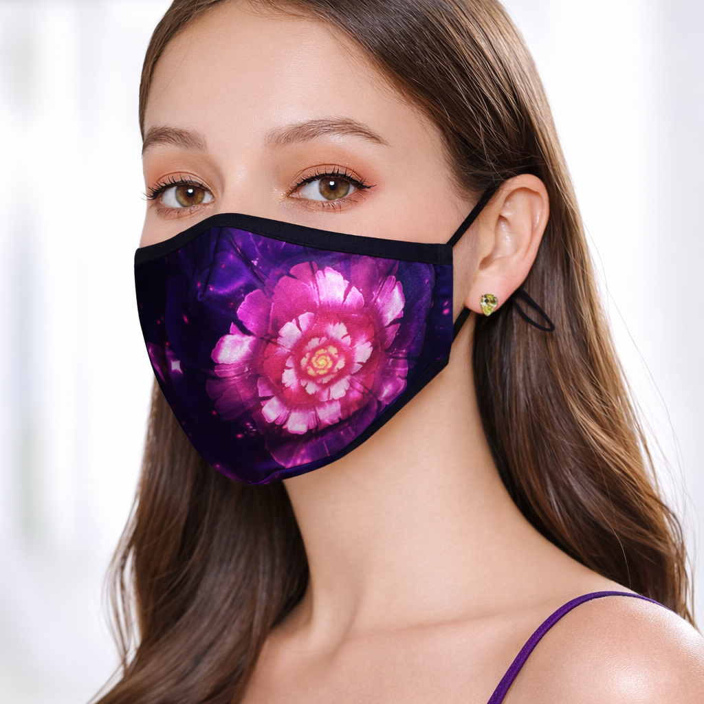 Premium Cotton Cloth Mask – Washable Face Cover with Adjustable Ear Loops (Floral Magenta)