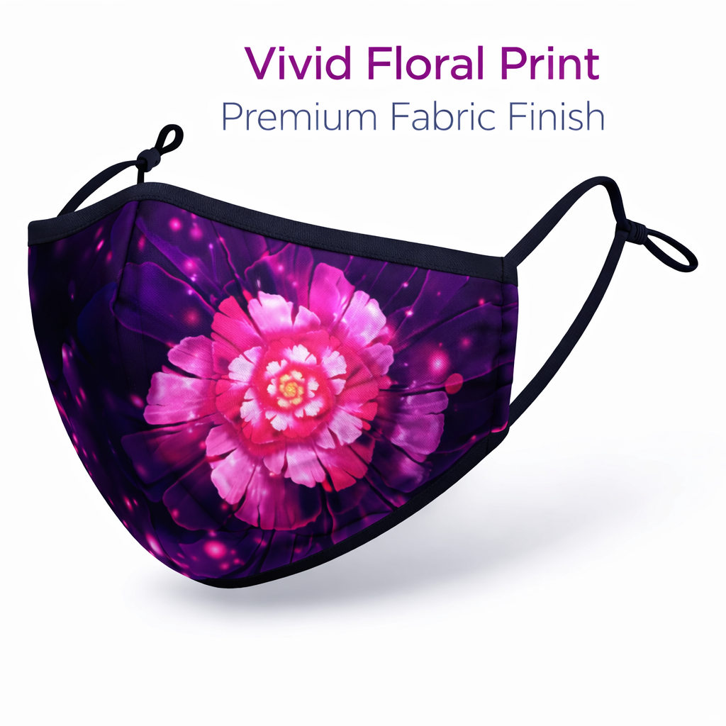 Premium Cotton Cloth Mask – Washable Face Cover with Adjustable Ear Loops (Floral Magenta)