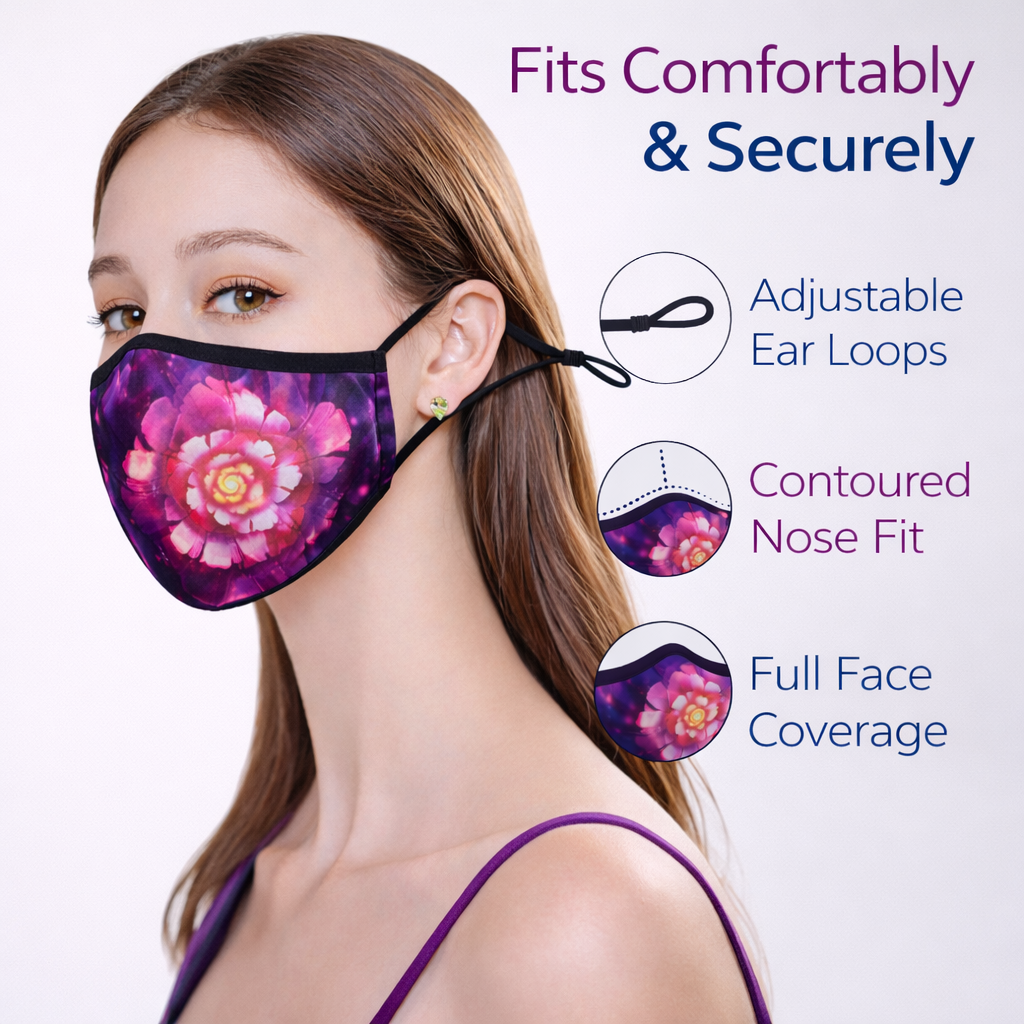 Premium Cotton Cloth Mask – Washable Face Cover with Adjustable Ear Loops (Floral Magenta)