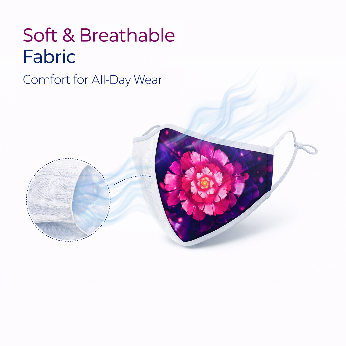 Premium Cotton Cloth Mask – Washable Face Cover with Adjustable Ear Loops (Floral Magenta)
