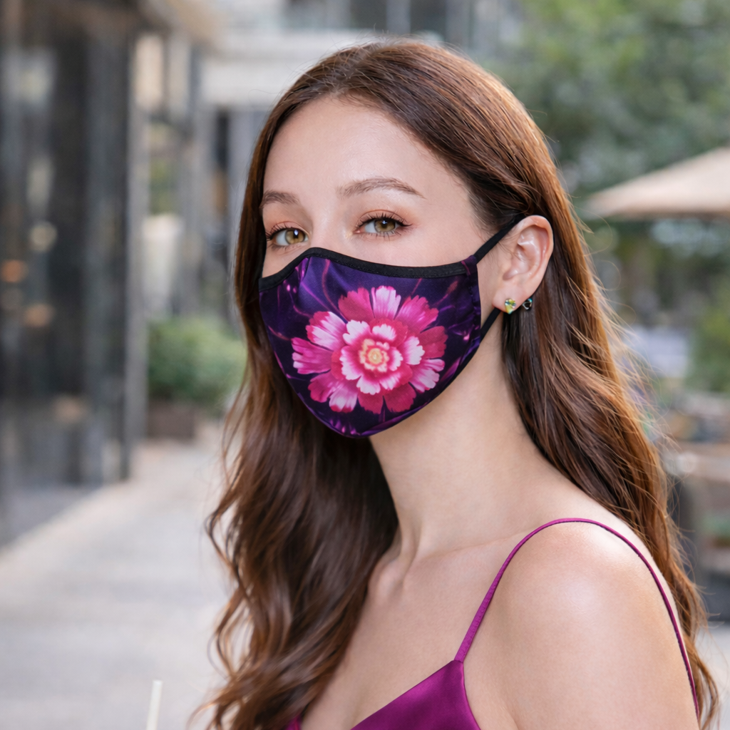 Premium Cotton Cloth Mask – Washable Face Cover with Adjustable Ear Loops (Floral Magenta)