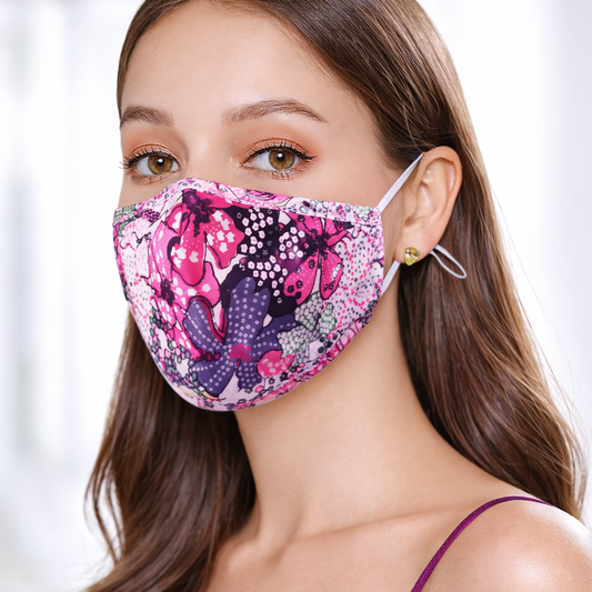 Premium Cotton Cloth Mask – Washable Face Cover with Adjustable Ear Loops (Floral Pink)
