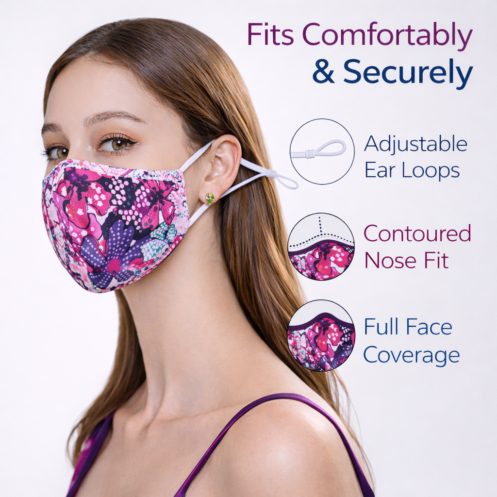 Premium Cotton Cloth Mask – Washable Face Cover with Adjustable Ear Loops (Floral Pink)