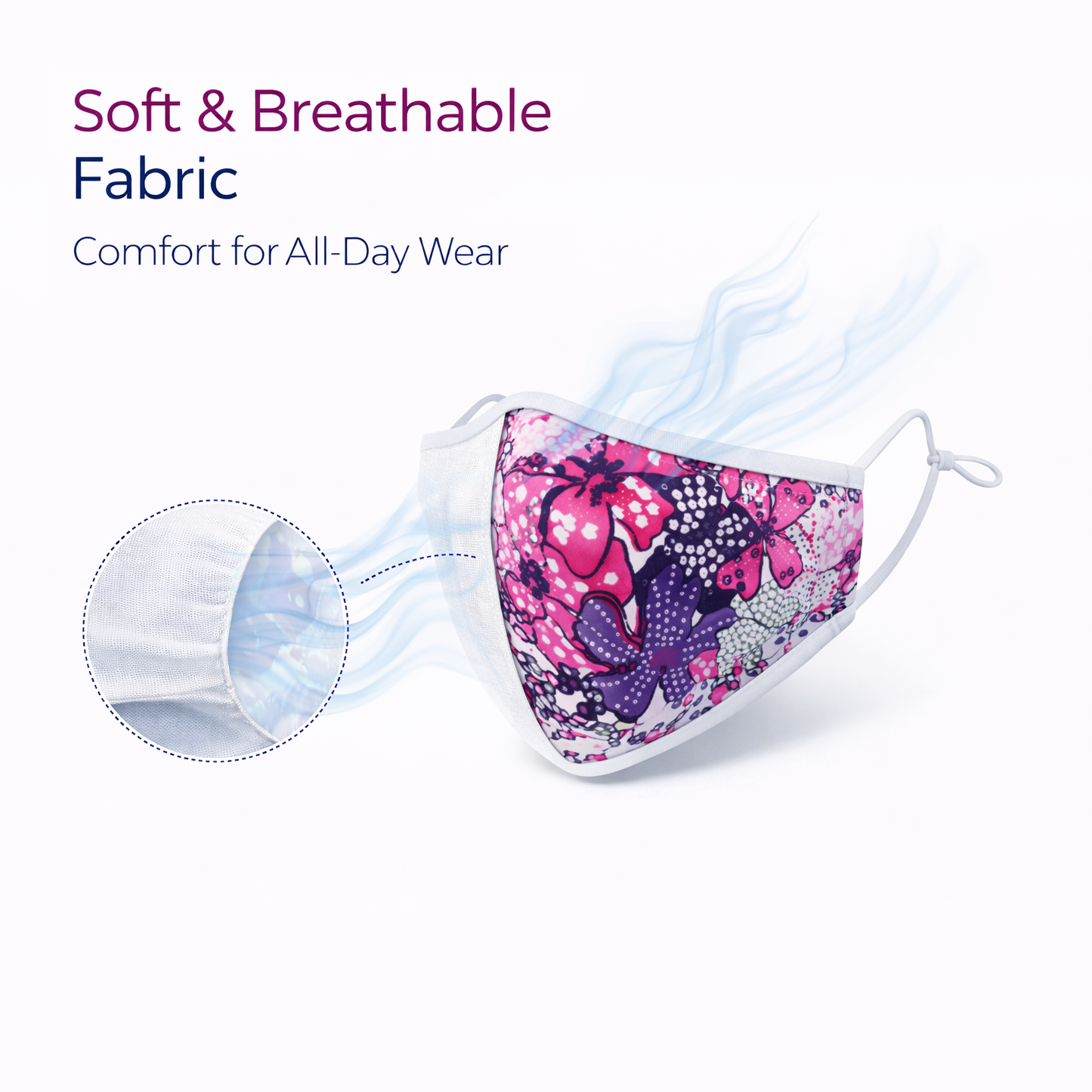 Premium Cotton Cloth Mask – Washable Face Cover with Adjustable Ear Loops (Floral Pink)