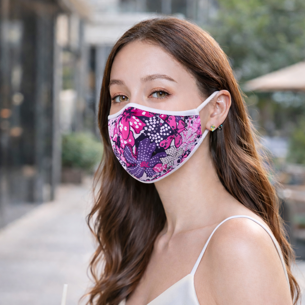 Premium Cotton Cloth Mask – Washable Face Cover with Adjustable Ear Loops (Floral Pink)