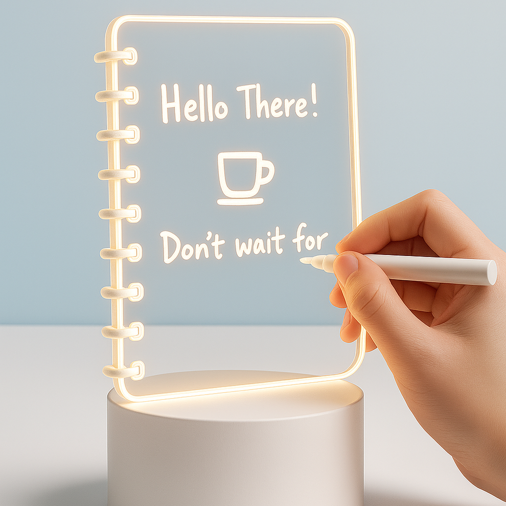 Light-Up Note Board – Spiral Acrylic LED Writing Pad & Desk Lamp – Bazoro