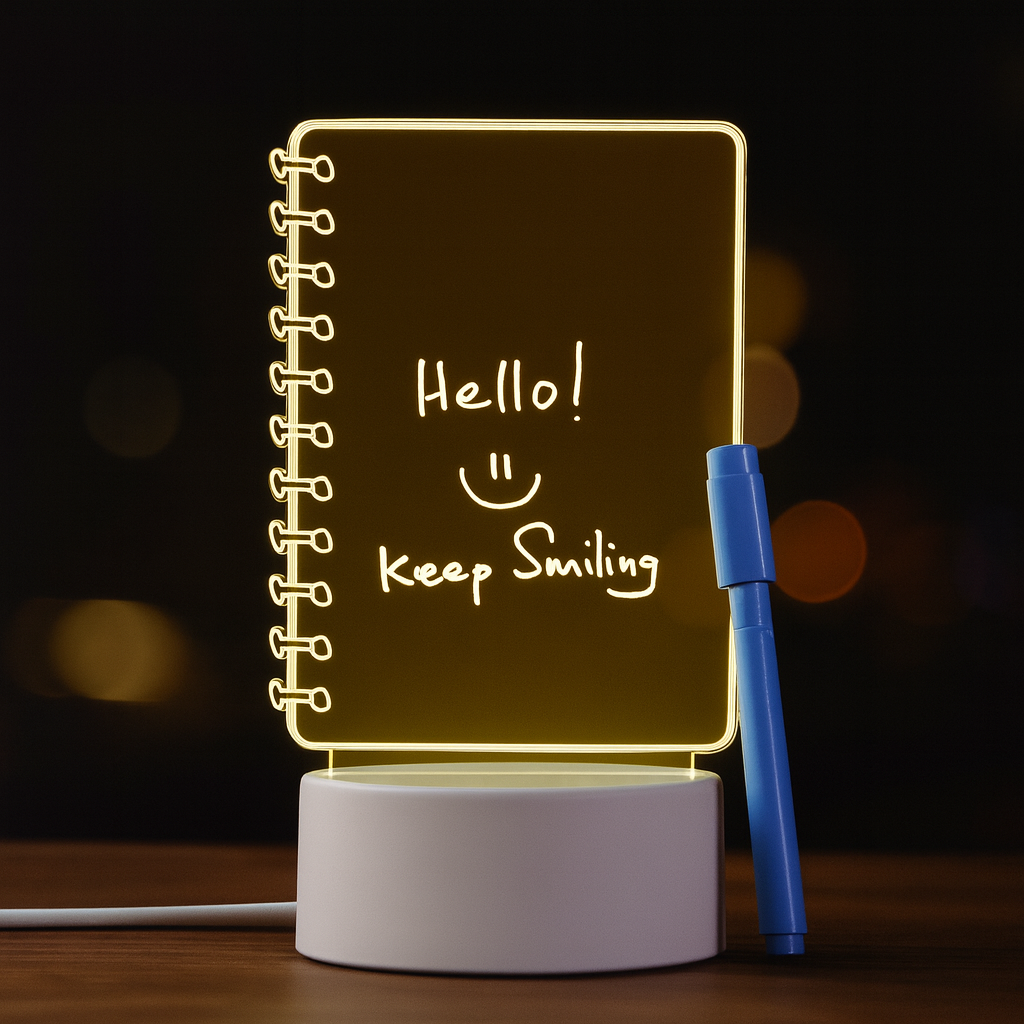 Light-Up Note Board – Spiral Acrylic LED Writing Pad & Desk Lamp