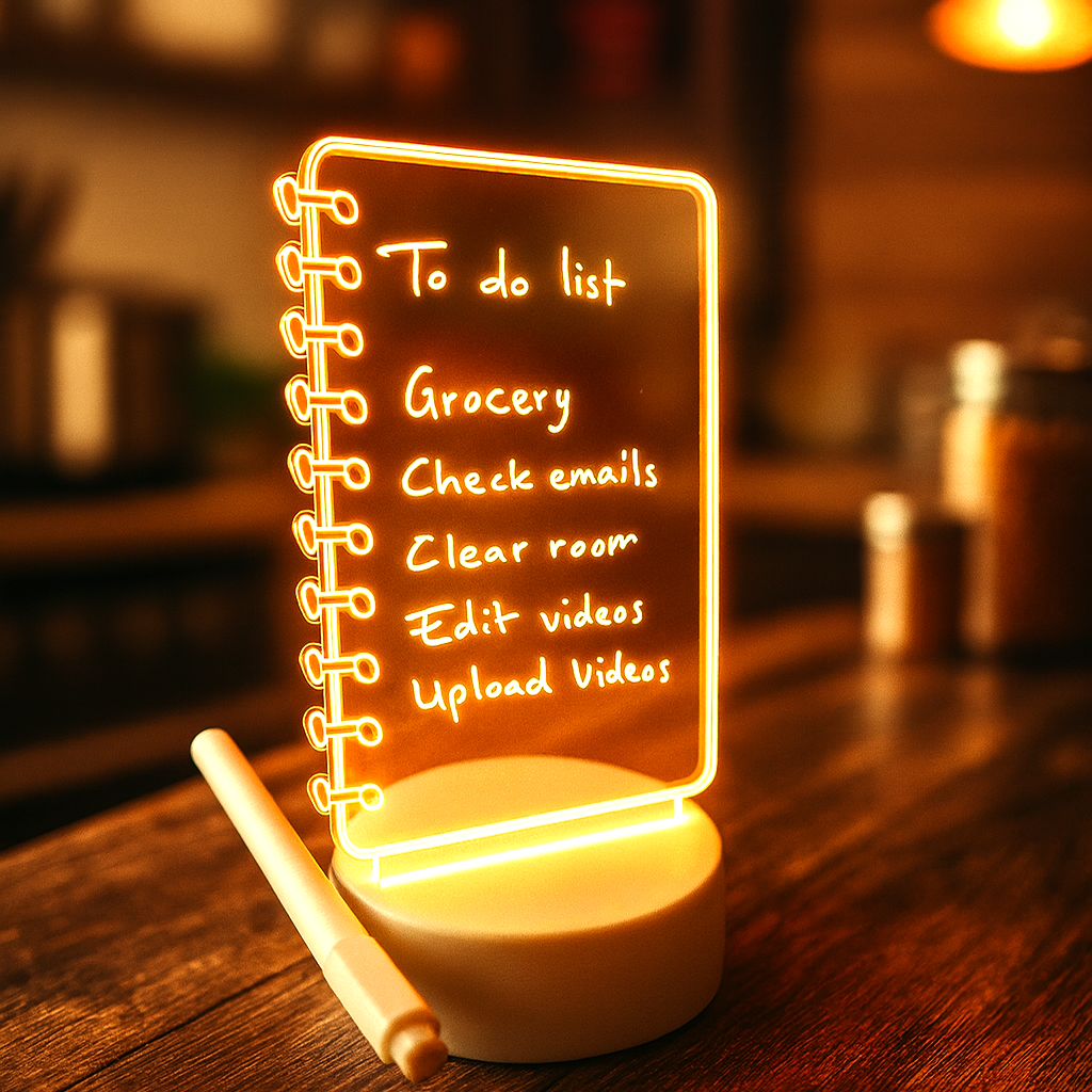 Light-Up Note Board – Spiral Acrylic LED Writing Pad & Desk Lamp
