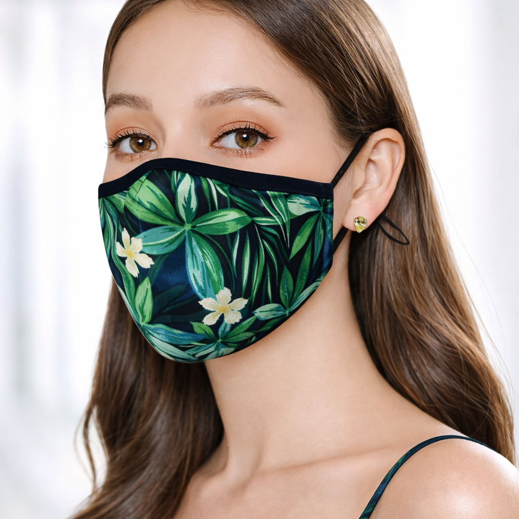 Premium Cotton Cloth Mask – Washable Face Cover with Adjustable Ear Loops (Tropical Green)