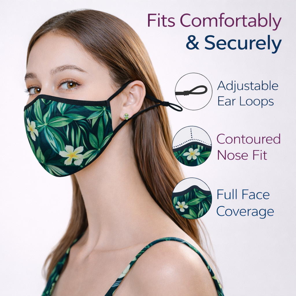 Premium Cotton Cloth Mask – Washable Face Cover with Adjustable Ear Loops (Tropical Green)