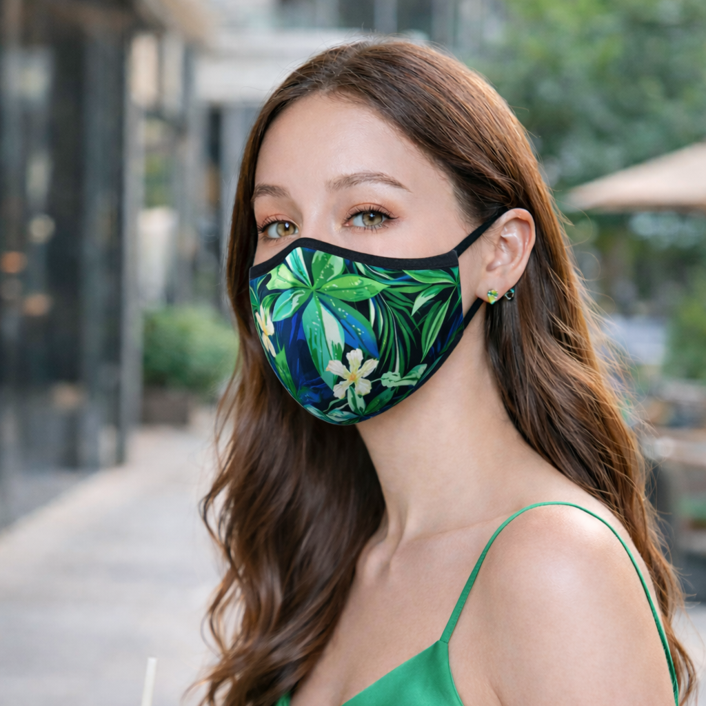 Premium Cotton Cloth Mask – Washable Face Cover with Adjustable Ear Loops (Tropical Green)