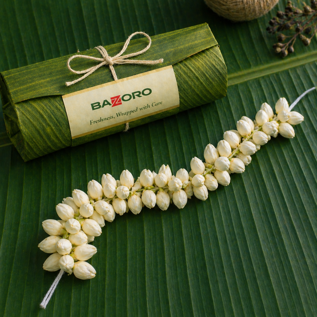 Realistic Artificial Jasmine Flower String for Hair (16 Inch) | Reusable Mallipoo / Mogra Gajra for Women | Handmade Madurai Style Bridal & Dance Hair Accessory