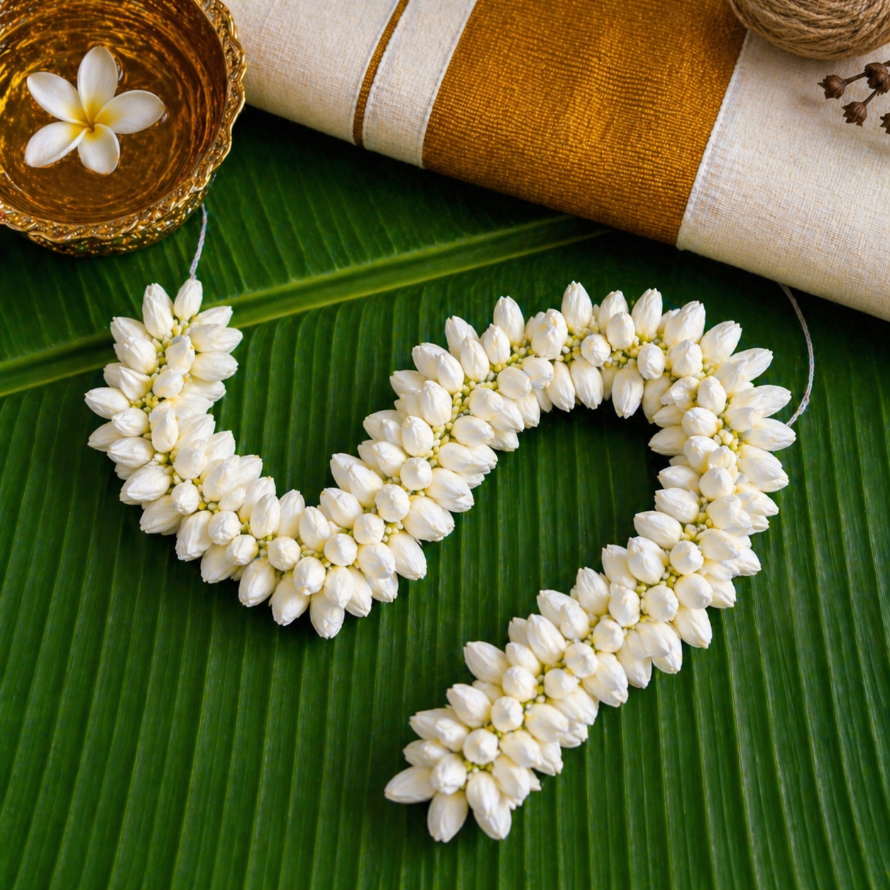 Realistic Artificial Jasmine Flower String for Hair (16 Inch) | Reusable Mallipoo / Mogra Gajra for Women | Handmade Madurai Style Bridal & Dance Hair Accessory