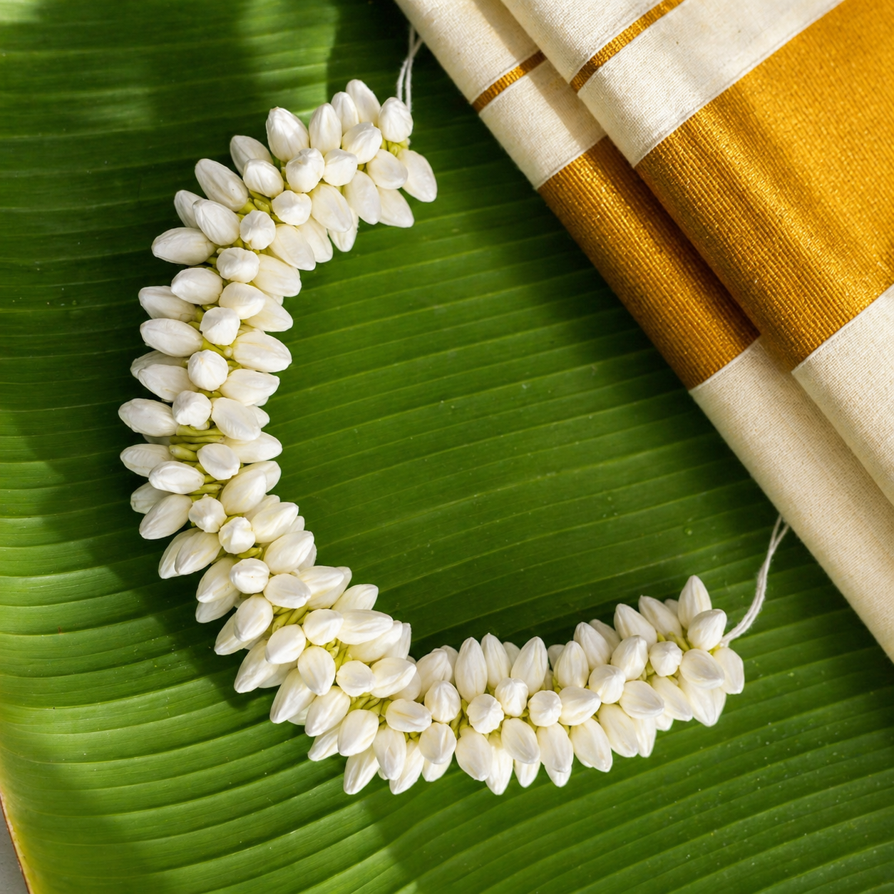 Realistic Artificial Jasmine Flower String for Hair (16 Inch) | Reusable Mallipoo / Mogra Gajra for Women | Handmade Madurai Style Bridal & Dance Hair Accessory