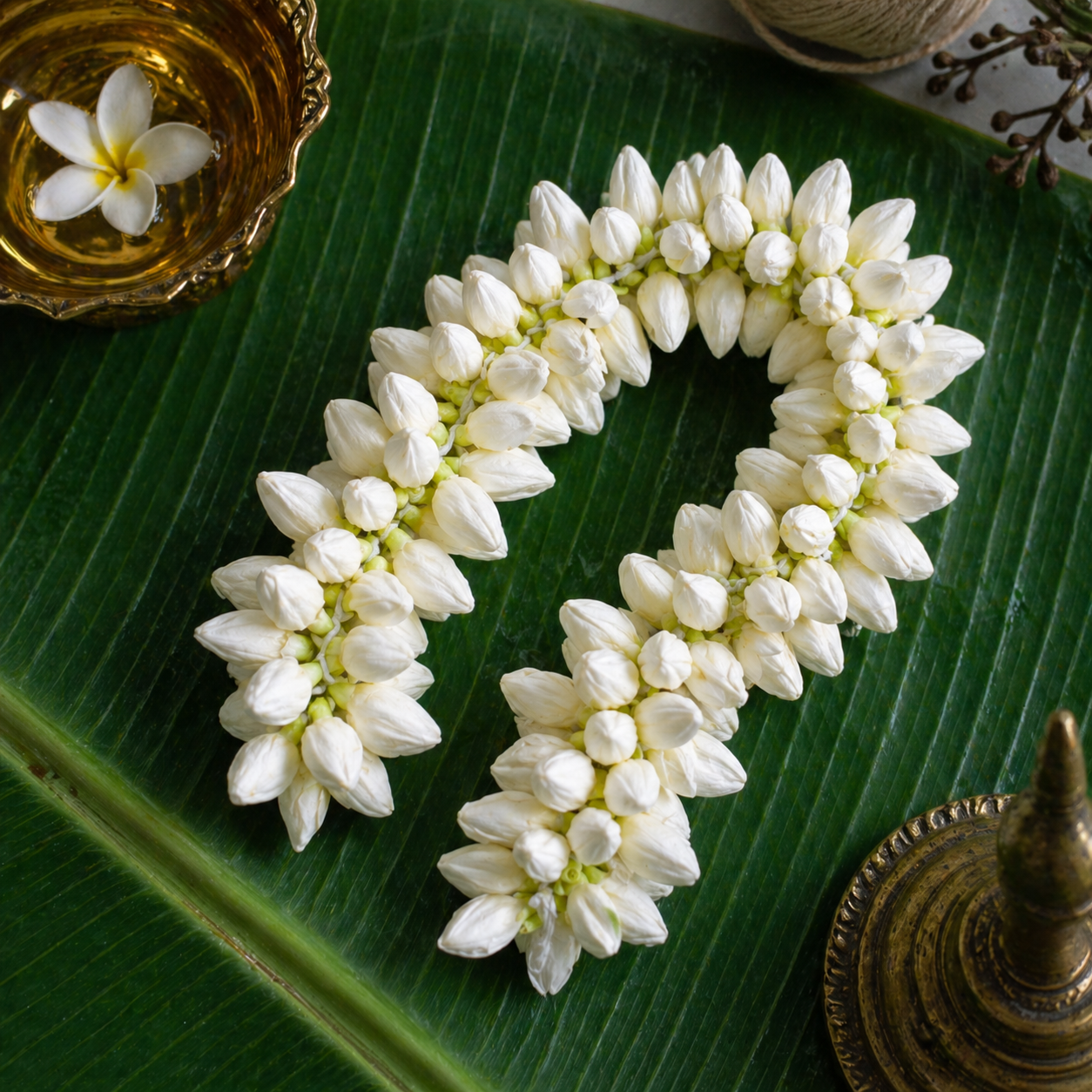 Realistic Artificial Jasmine Flower String for Hair (16 Inch) | Reusable Mallipoo / Mogra Gajra for Women | Handmade Madurai Style Bridal & Dance Hair Accessory