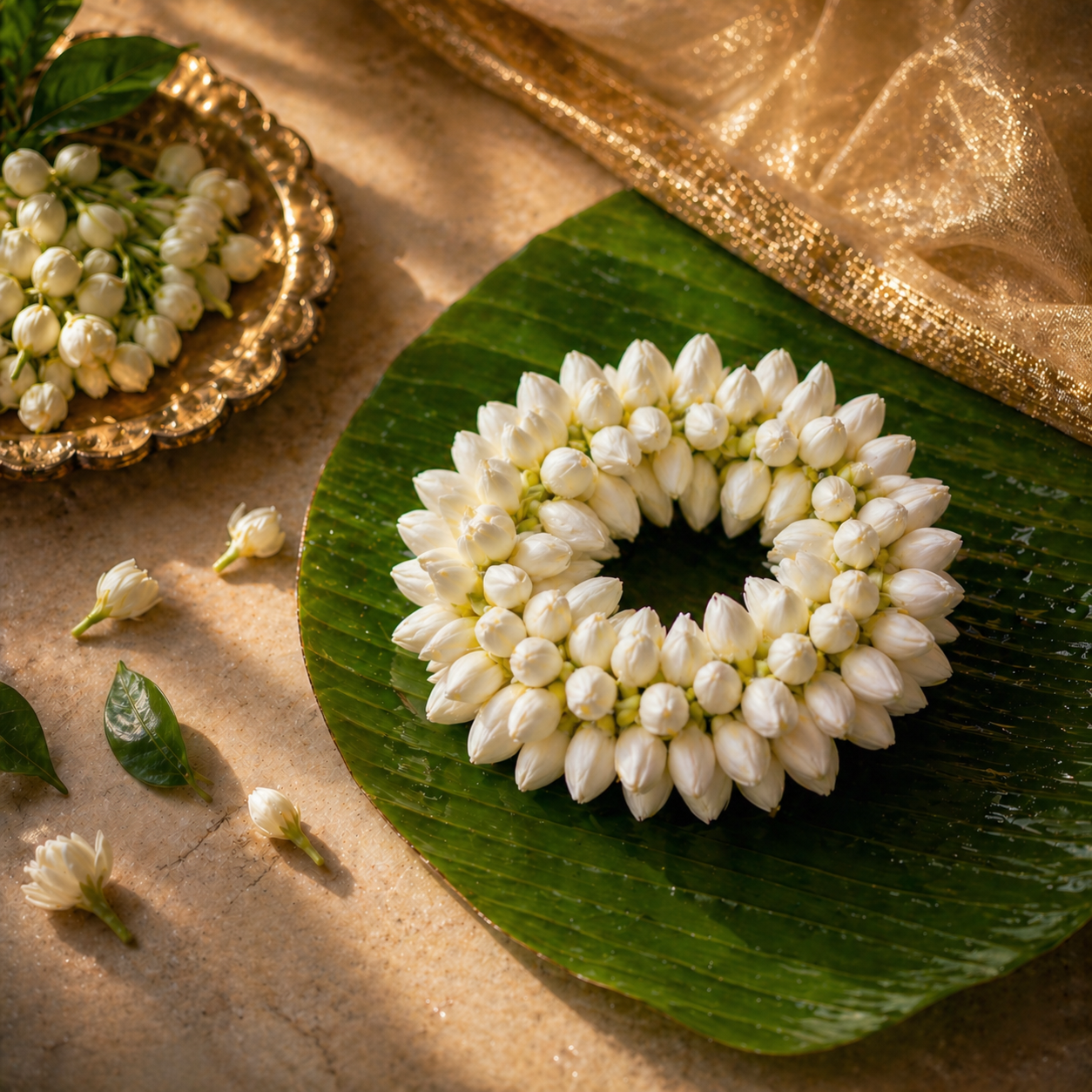 Realistic Artificial Jasmine Flower String for Hair (16 Inch) | Reusable Mallipoo / Mogra Gajra for Women | Handmade Madurai Style Bridal & Dance Hair Accessory