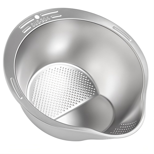 Stainless Steel Rice Washer Strainer Bowl – Side-Drain Colander for Rice, Grains & Vegetables (10 Inch)