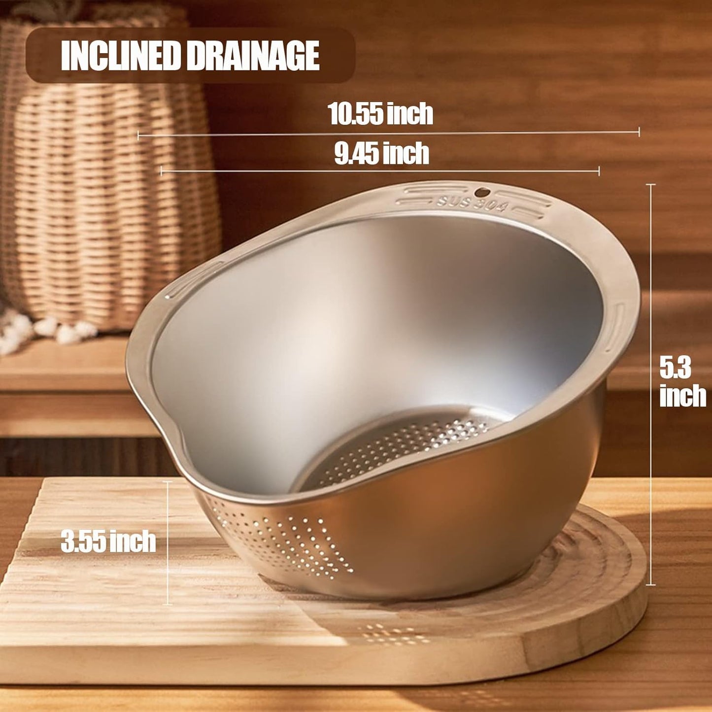 Stainless Steel Rice Washer Strainer Bowl – Side-Drain Colander for Rice, Grains & Vegetables (10 Inch)
