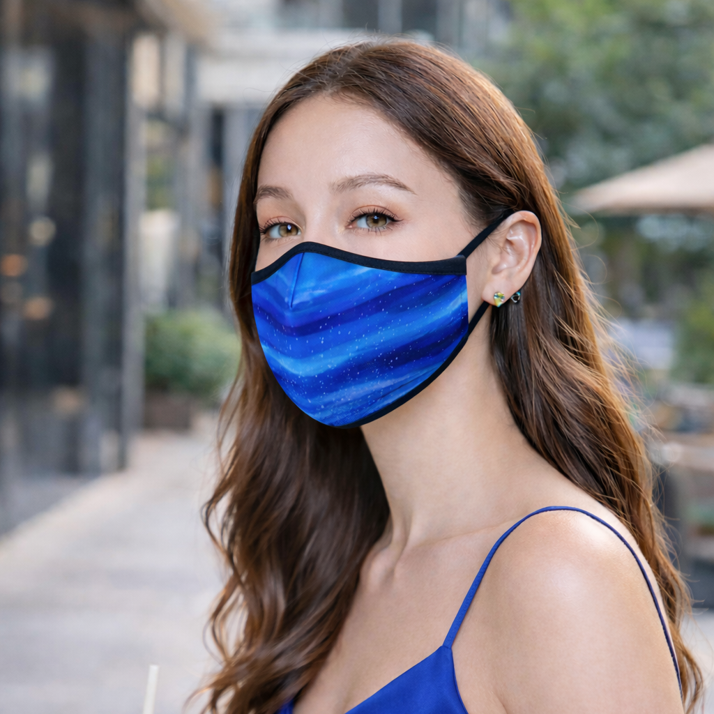 Premium Cotton Cloth Mask – Washable Face Cover with Adjustable Ear Loops (Ethereal Blue)