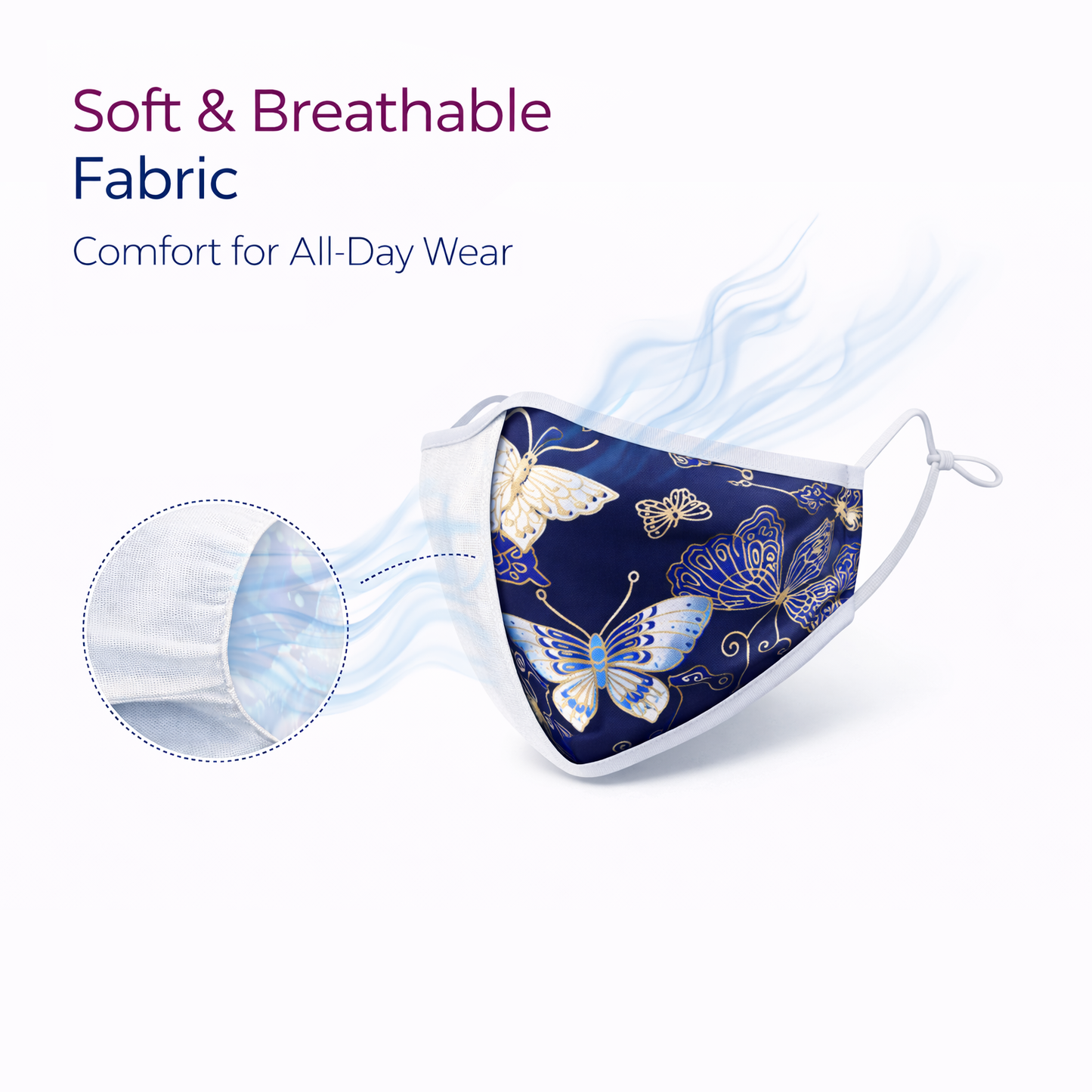 Premium Cotton Cloth Mask – Washable Face Cover with Adjustable Ear Loops (Ethereal Navy)
