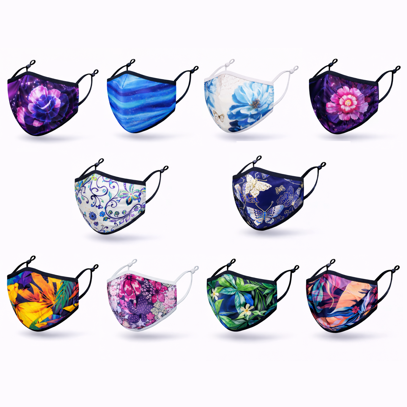Premium Cotton Cloth Mask – Washable Face Cover with Adjustable Ear Loops (Floral Blue)