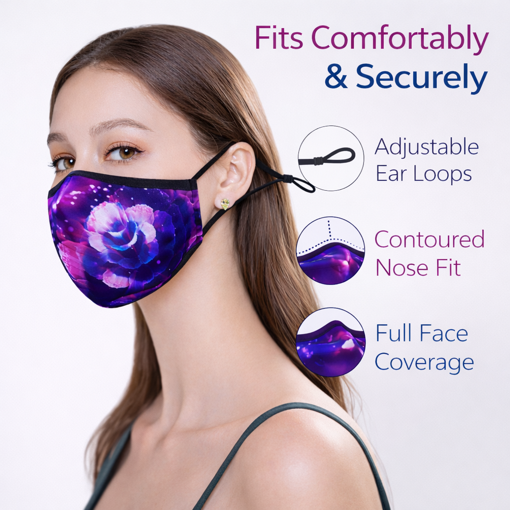 Premium Cotton Cloth Mask – Washable Face Cover with Adjustable Ear Loops (Floral Indigo)