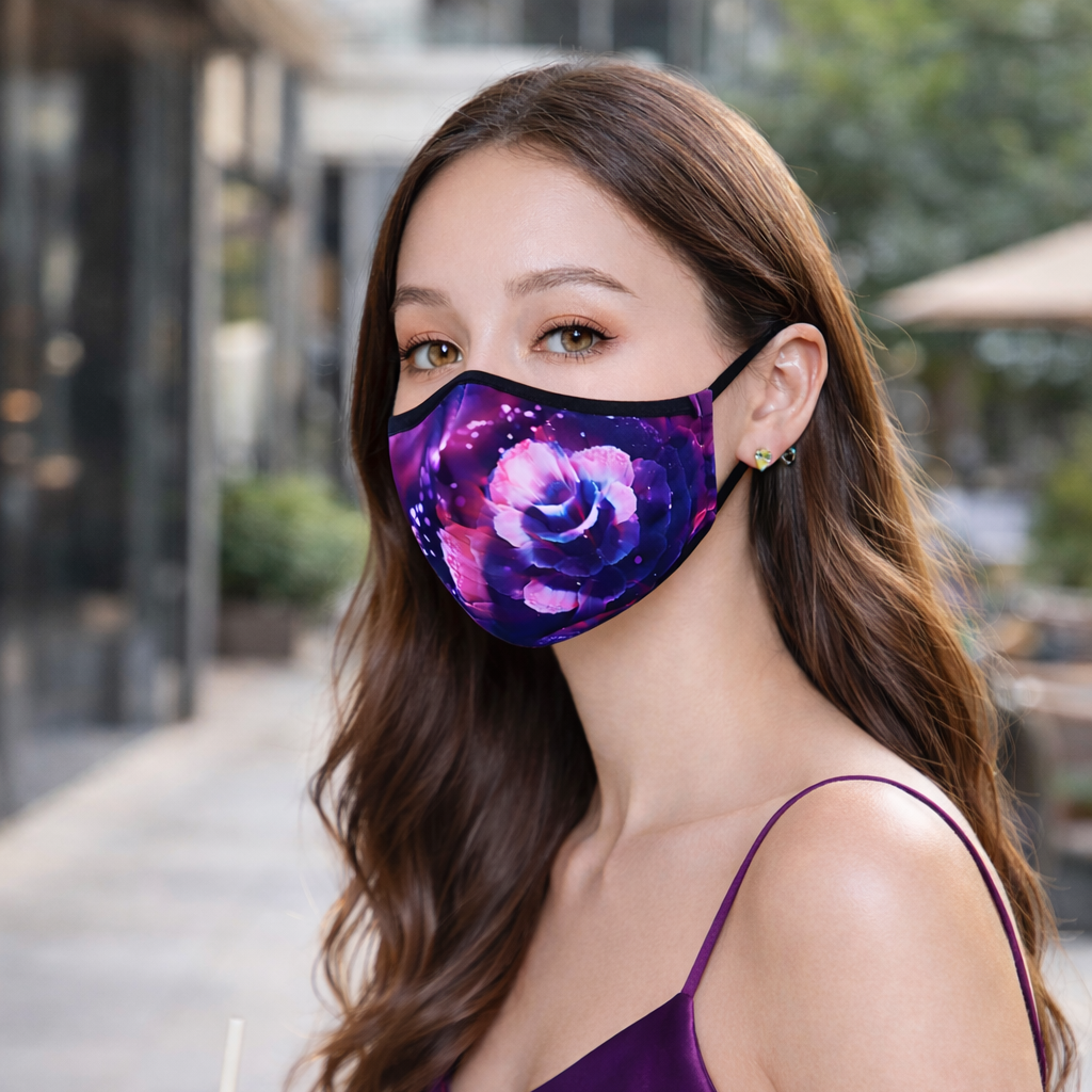 Premium Cotton Cloth Mask – Washable Face Cover with Adjustable Ear Loops (Floral Indigo)