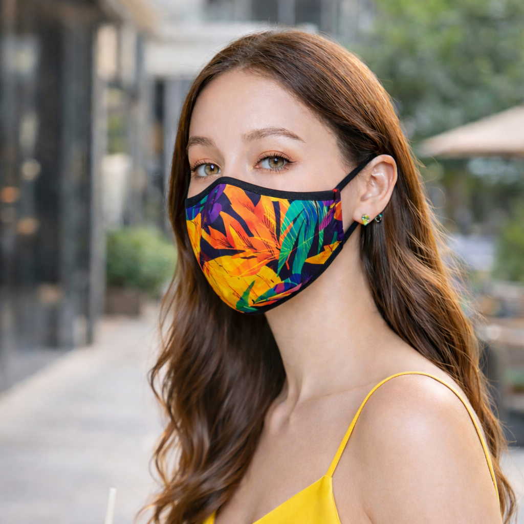 Premium Cotton Cloth Mask – Washable Face Cover with Adjustable Ear Loops (Tropical Yellow)