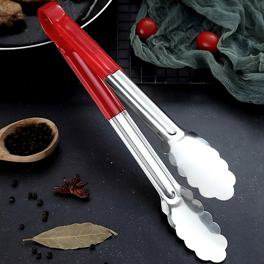 Shell-Shaped Food Tongs – Stainless Steel Cooking & BBQ Tongs with Silicone Handle (12 Inch, Red)