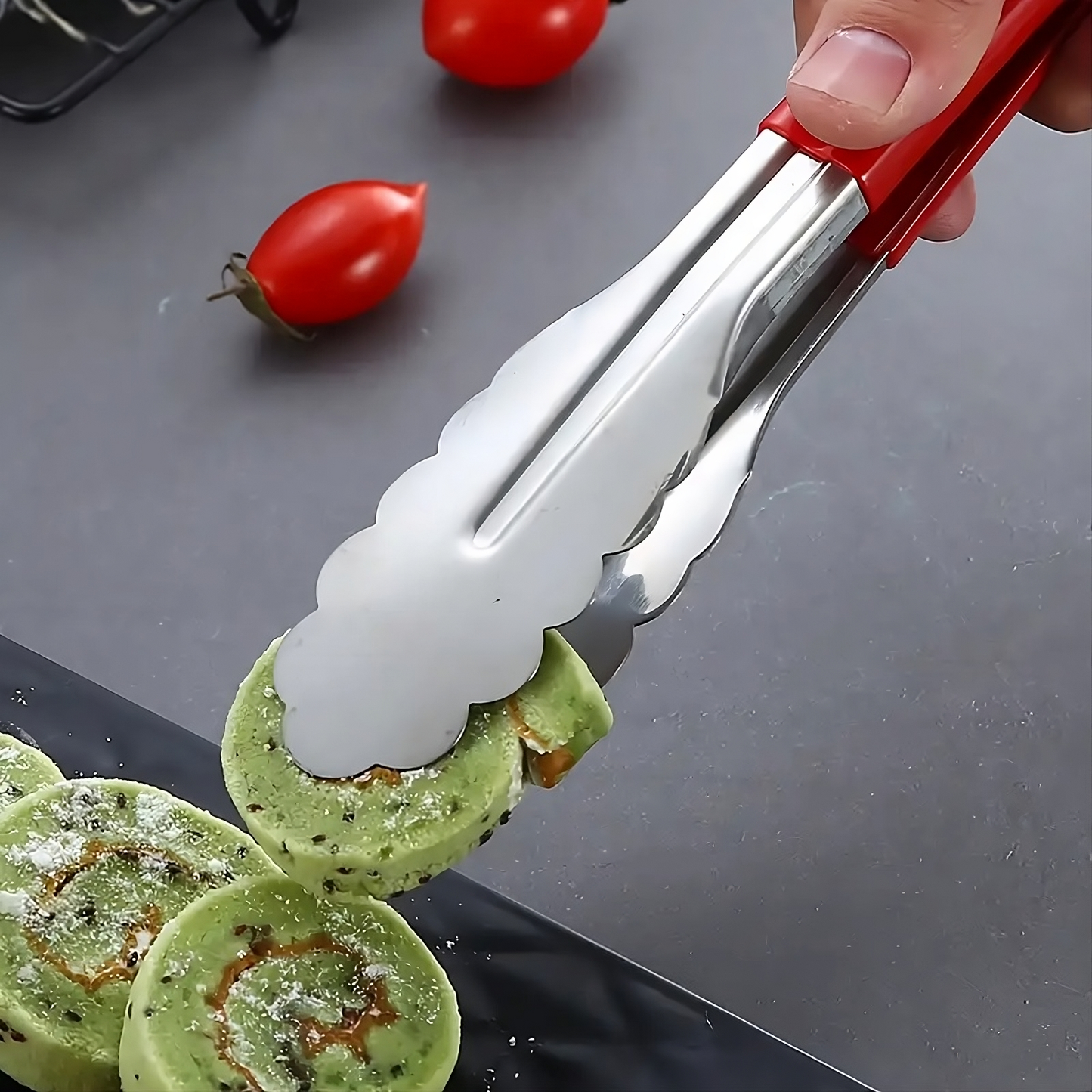 Shell-Shaped Food Tongs – Stainless Steel Cooking & BBQ Tongs with Silicone Handle (12 Inch, Red)