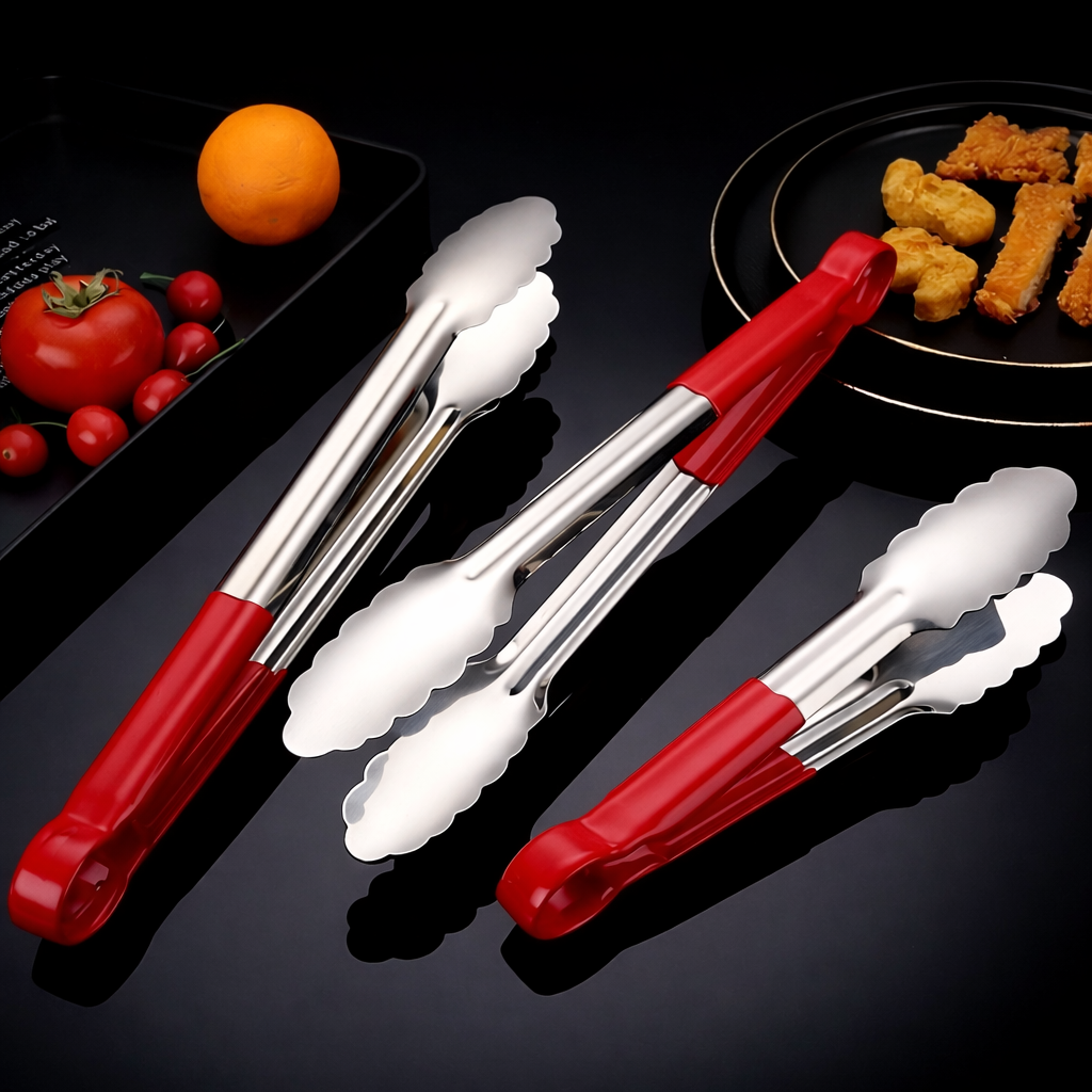 Shell-Shaped Food Tongs – Stainless Steel Cooking & BBQ Tongs with Silicone Handle (12 Inch, Red)