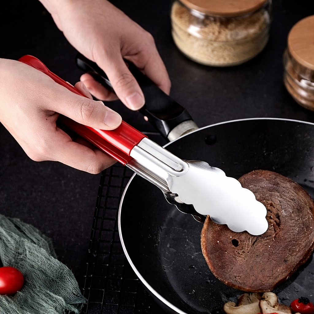 Food Tongs for Cooking & BBQ – Stainless Steel Tongs with Silicone Handle (9 Inch, Red)