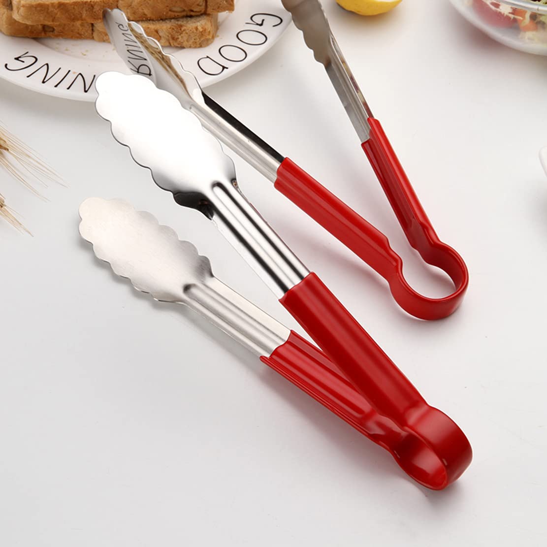 Food Tongs for Cooking & BBQ – Stainless Steel Tongs with Silicone Handle (9 Inch, Red)