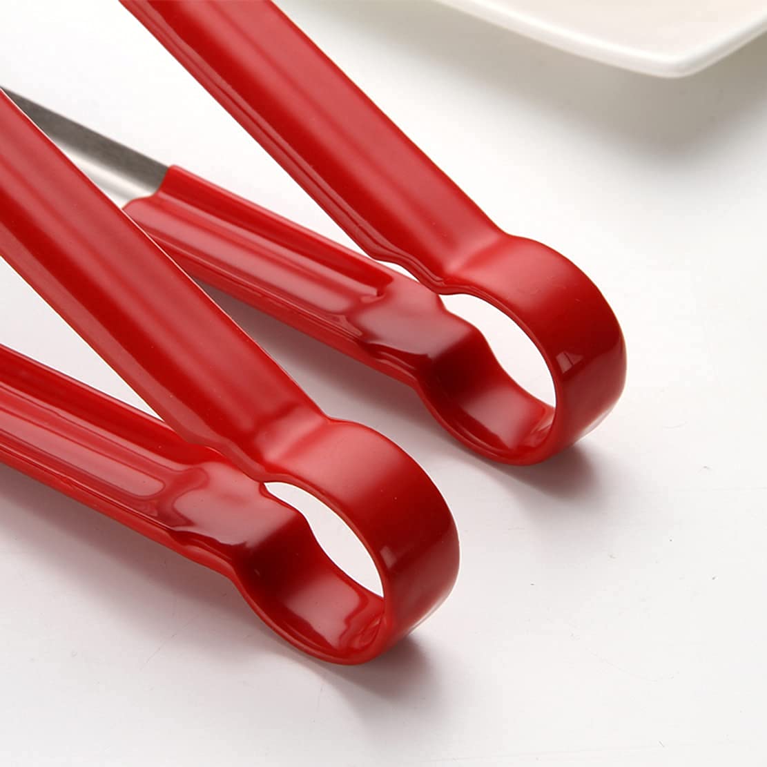 Food Tongs for Cooking & BBQ – Stainless Steel Tongs with Silicone Handle (9 Inch, Red)