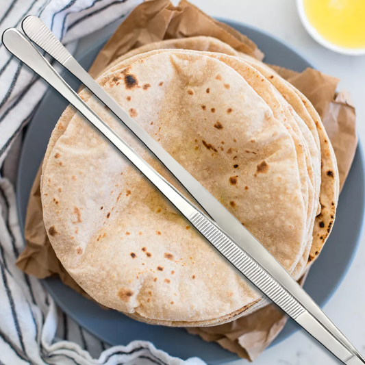 12-Inch Cooking Tweezers – Wide Tip Stainless Steel Roti & Chapati Tongs (Chimta)