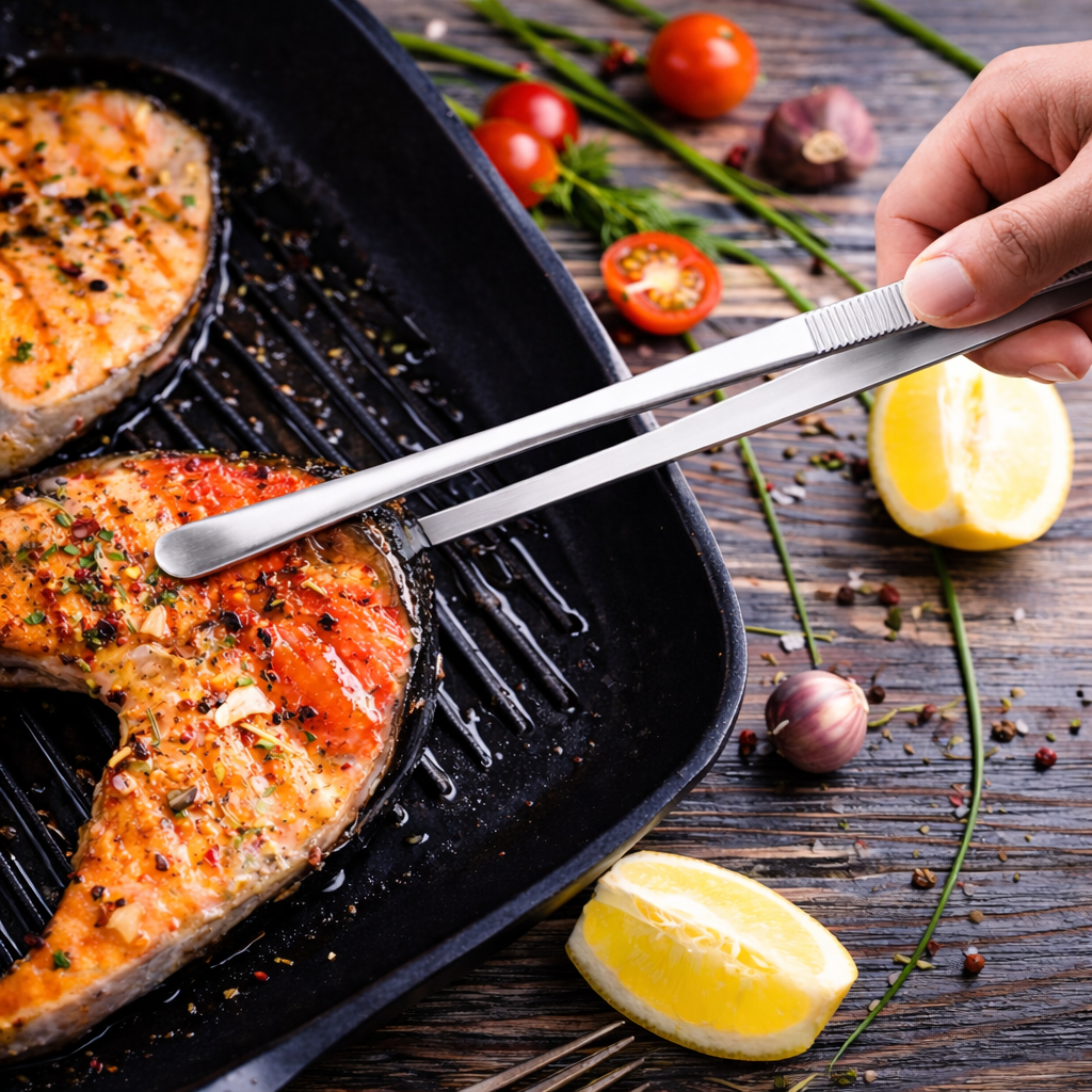 12-Inch Cooking Tweezers – Wide Tip Stainless Steel Roti & Chapati Tongs (Chimta)