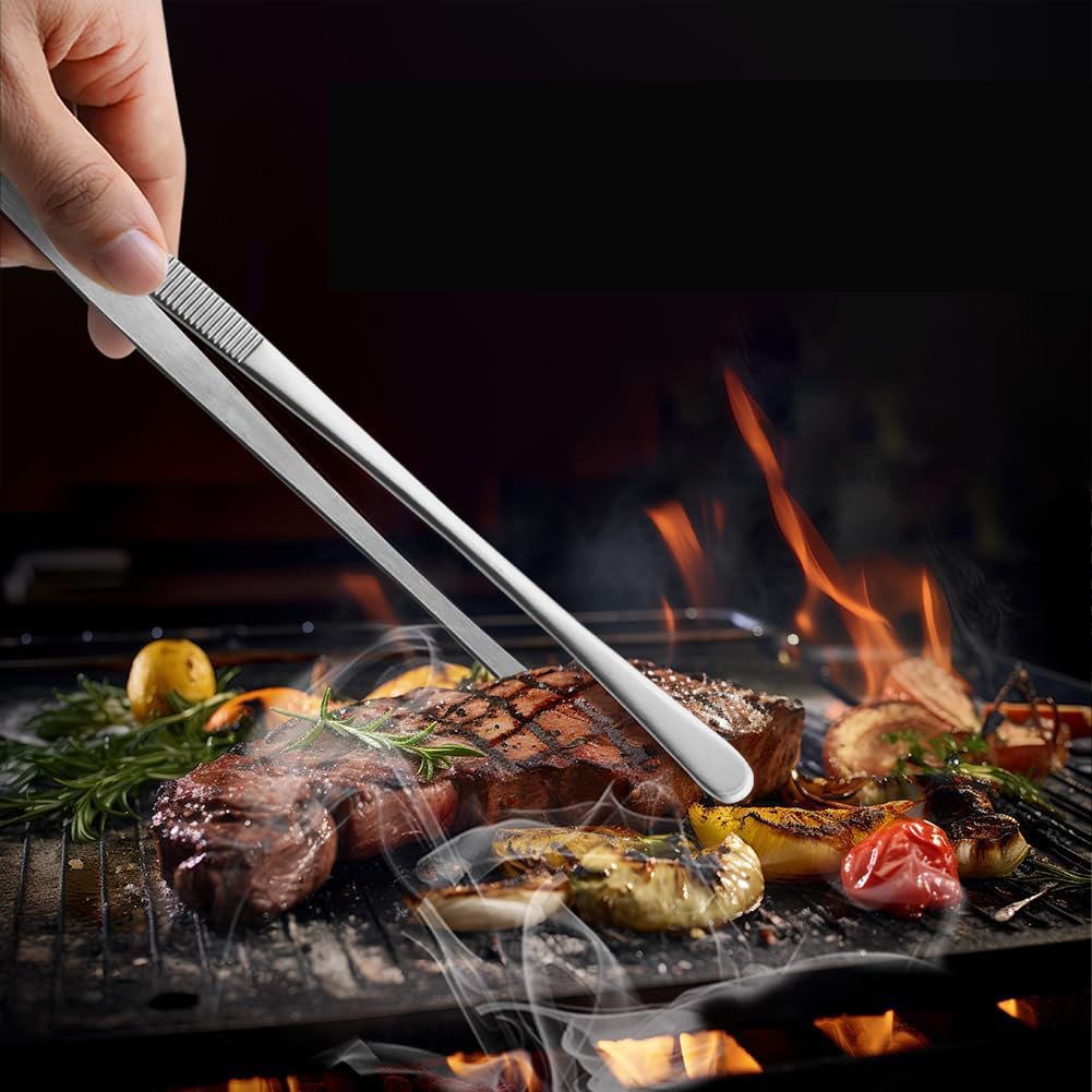 12-Inch Cooking Tweezers – Wide Tip Stainless Steel Roti & Chapati Tongs (Chimta)